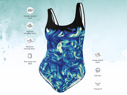 Bold, Science-Inspired Turbulent Flow One-Piece Swimsuit