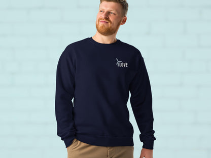 Unisex Wind Energy Embroidered Sweatshirt, Renewable Energy Cotton Pullover, Fleece Wind Turbine Crewneck Sweater, Comfy Green Energy Jumper