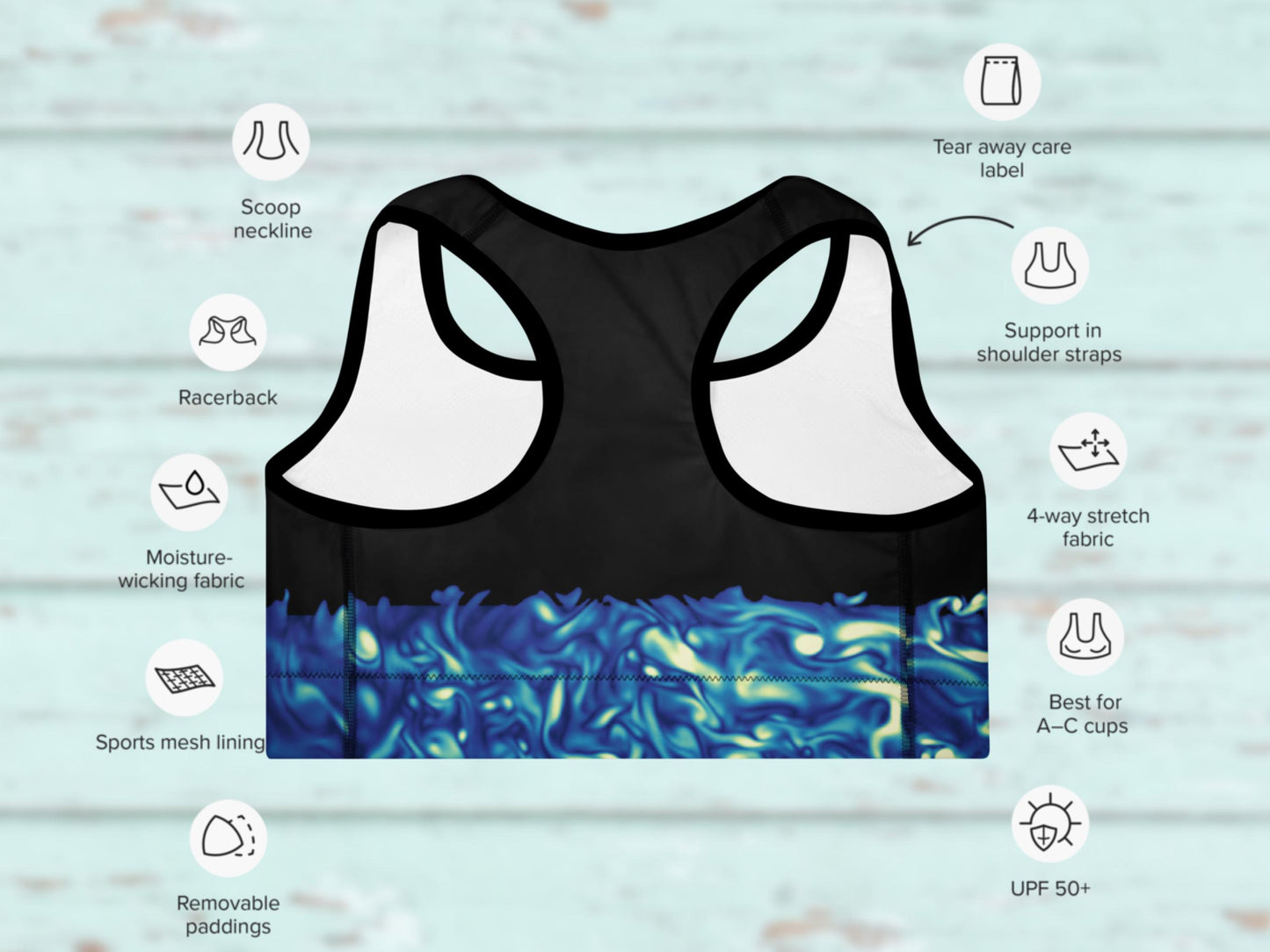 Padded Turbulence Science Sports Bra – Moisture-Wicking, Supportive, Bold Activewear for Summer Workouts or Beach Vibes