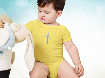 Wind Turbine Embroidery Gender Neutral Baby Onesie, Renewable Energy One Piece for Toddler