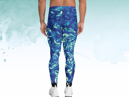 Men’s Science Print Leggings, Soft Stretchy Meggings for Workout or Layering, Bold Summer Activewear for Men, Men's Exercise Pants