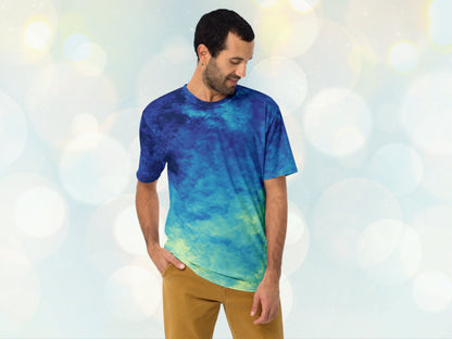 Men's stretchy Tie-dye Like Patterned T-shirt, Casual Versatile Shirt for Him, Elastic Stretchy Print Jersey for Gym, Unique Patterened Tee