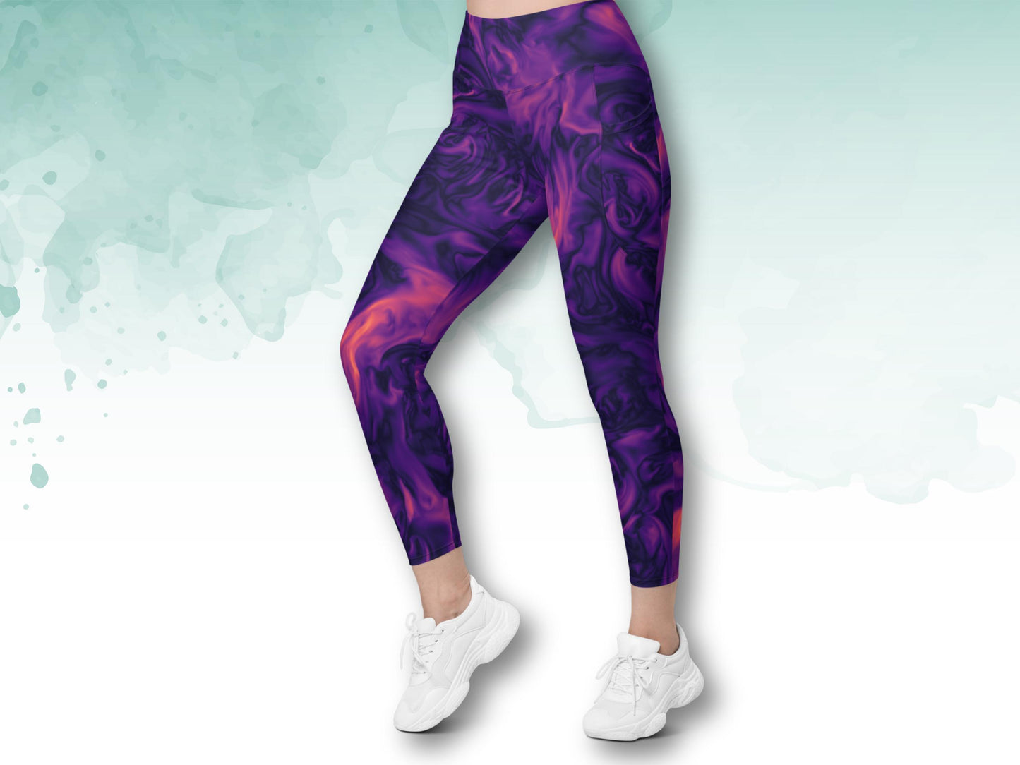 Sustainable High-Waist Tie-Dye Patterned  Leggings with Pockets,Pocketed Workout Leggings,2XS-6X Pilates Exercise Yoga Leggings for Women