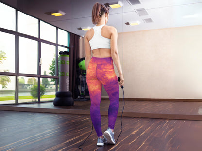 High-waist yoga set, digital tie-dye padded bra and leggings, women workout outfit, comfy activewear, vibrant gym set, stylish fitness wear