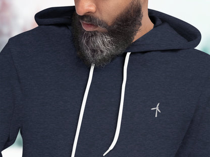 Wind Energy Embroidery Unisex Hoodie, Hooded Cotton Sweatshirt with Embroidered Wind Turbine, Renewables Supporters Pullover, Fleece Hoodie