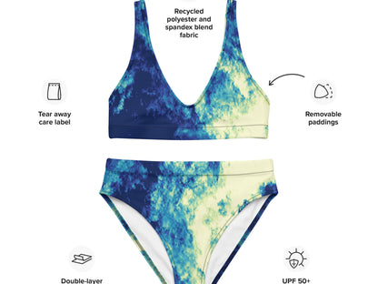 High-Waisted Bikini Plus Size Available, Sustainable Two-Piece Swimsuit  Water Color, Recycled Swim Wear for Women, Inclusive Sizing