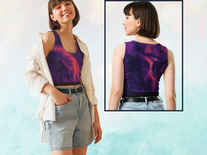 Tie-Dye Patterened Body-Hugging Cute Casual Crop Top, Gym Workout    Cropped Tank Top, Athletic Yoga  Shirt,Comfy Stretchy Sports Crop Shirt