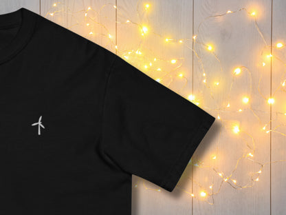 Unisex Wind Turbine Embroidery T-Shirt, Women's - Men's Wind Energy Tee, Shirt for Renewable Energy Fans, Embroidered Wind Turbine Love